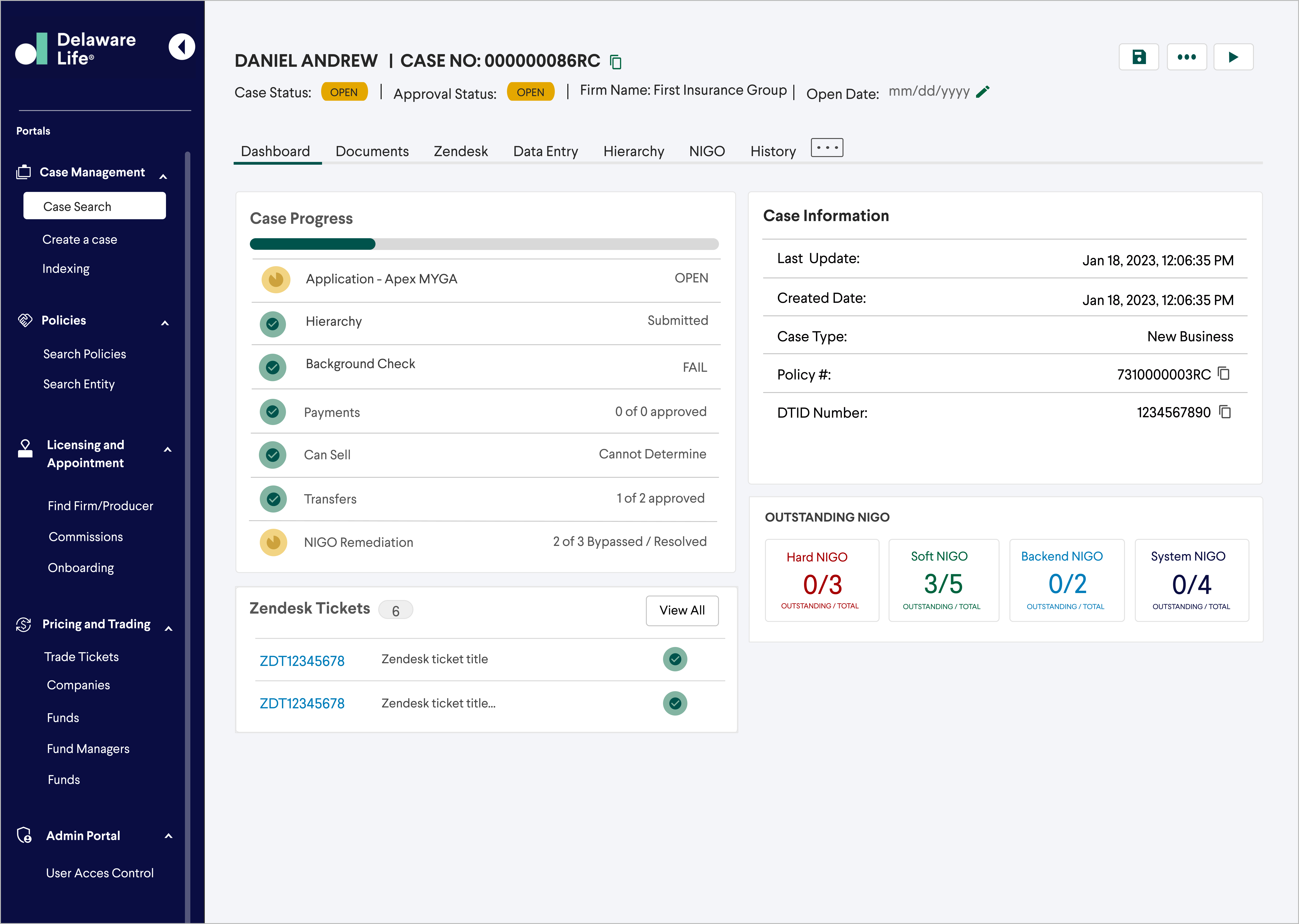 Main agent dashboard